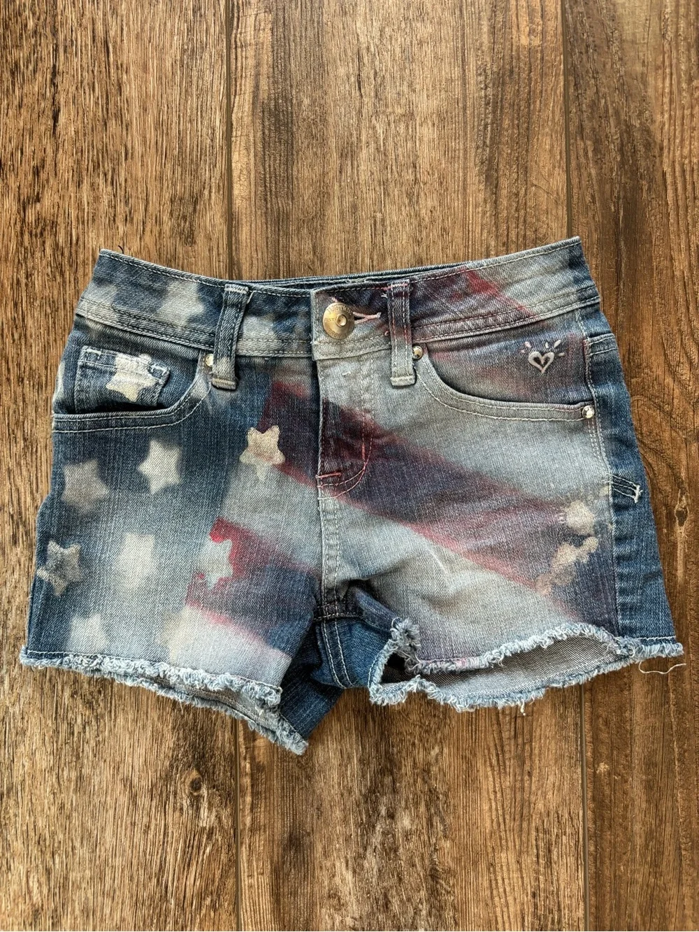 Justice Girls' Denim Shorts with Red, Blue and White Star Print